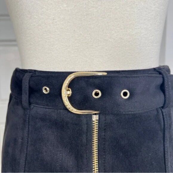 Marc New York Faux Suede Pencil Midi Skirt Gold Zip Front Detail Belted Sz XS - Picture 5 of 9